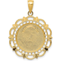 14K Yellow Gold Polished Solid St. Michael Medal Round Pendant with Scalloped Edge - 33mm Length by Oro Pregiato