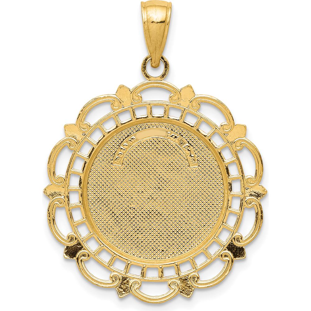 14K Yellow Gold Polished Solid St. Michael Medal Round Pendant with Scalloped Edge - 33mm Length by Oro Pregiato