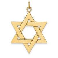 14K Yellow Gold Polished Solid Star of David Pendant - 36mm Length by Oro Pregiato