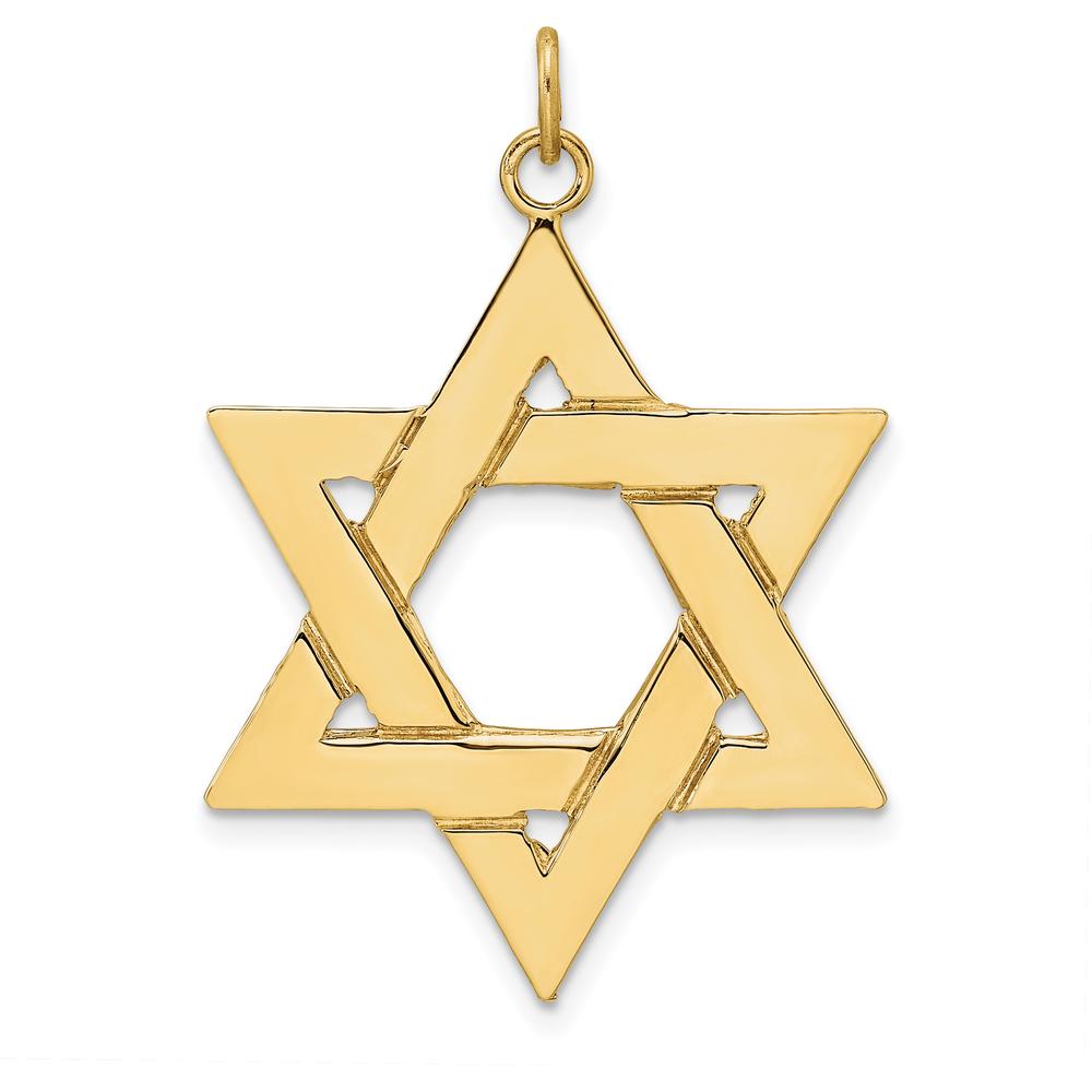 14K Yellow Gold Polished Solid Star of David Pendant - 36mm Length by Oro Pregiato