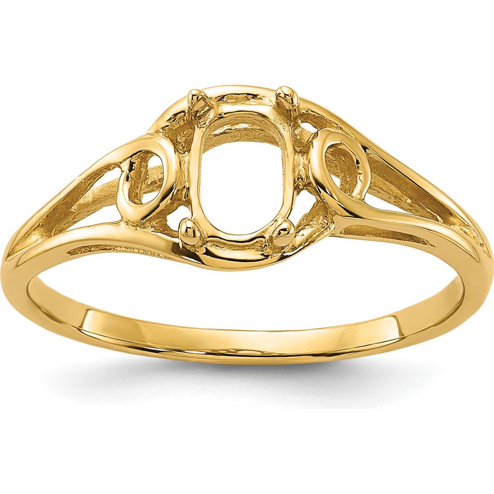 14K Yellow Gold Polished Split Shank Ring Mounting for 6x4mm Oval Gemstone by Monteluci Fine Jewelry