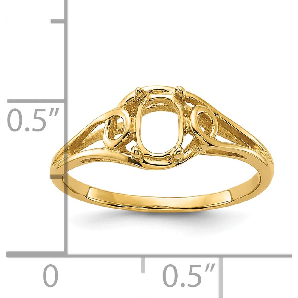 14K Yellow Gold Polished Split Shank Ring Mounting for 6x4mm Oval Gemstone by Monteluci Fine Jewelry