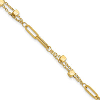 14K Yellow Gold Polished Square Beads and Paperclip Link Bracelet with 0.5" Extender by Oro Pregiato