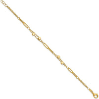 14K Yellow Gold Polished Square Beads and Paperclip Link Bracelet with 0.5" Extender by Oro Pregiato