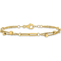 14K Yellow Gold Polished Square Beads and Paperclip Link Bracelet with 0.5" Extender by Oro Pregiato