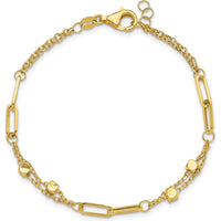 14K Yellow Gold Polished Square Beads and Paperclip Link Bracelet with 0.5" Extender by Oro Pregiato