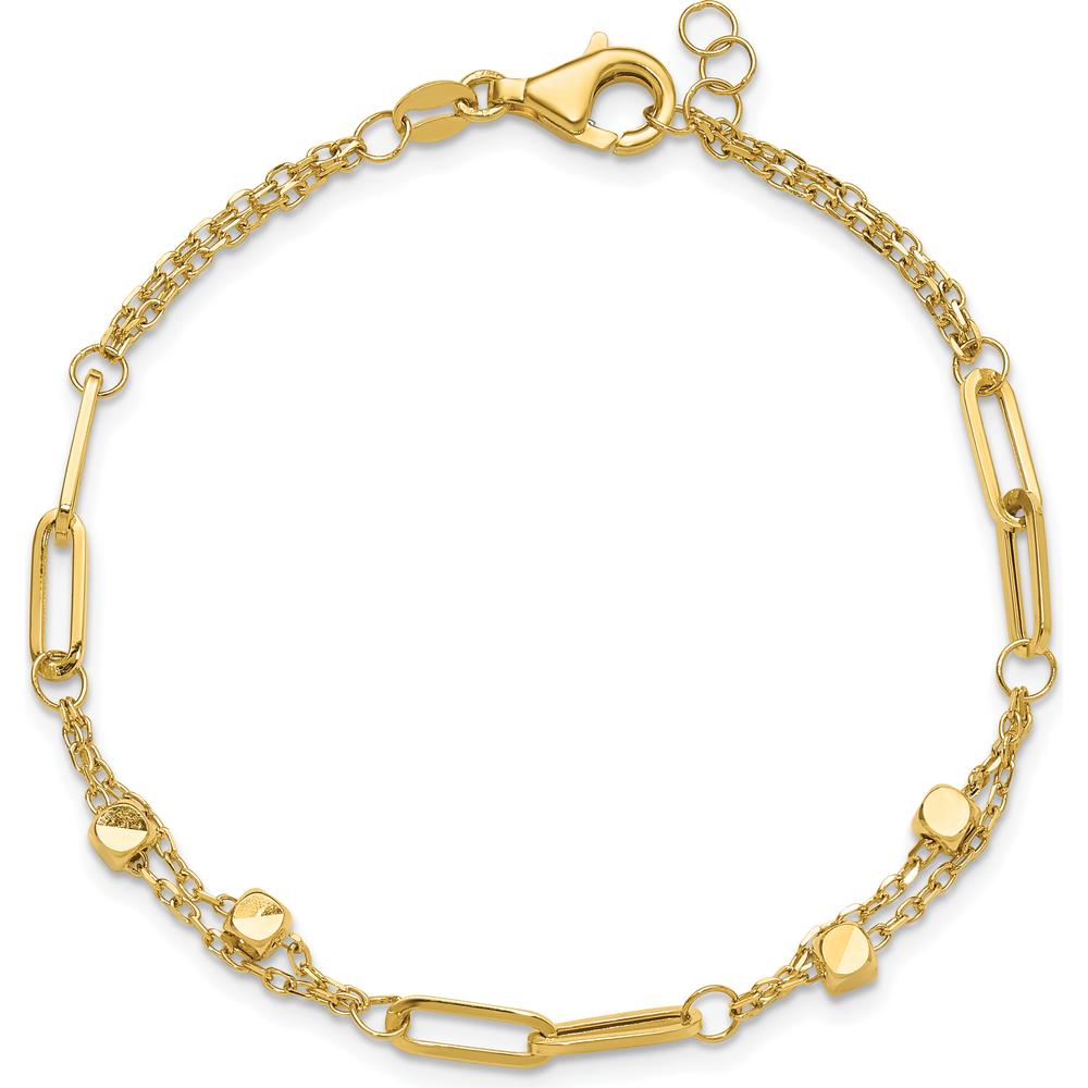14K Yellow Gold Polished Square Beads and Paperclip Link Bracelet with 0.5" Extender by Oro Pregiato