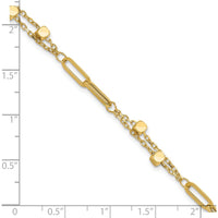 14K Yellow Gold Polished Square Beads and Paperclip Link Bracelet with 0.5" Extender by Oro Pregiato
