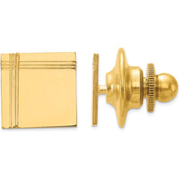 14K Yellow Gold Polished Square Design Tie Tac for Men - Elegant, Engravable Accessory by 0