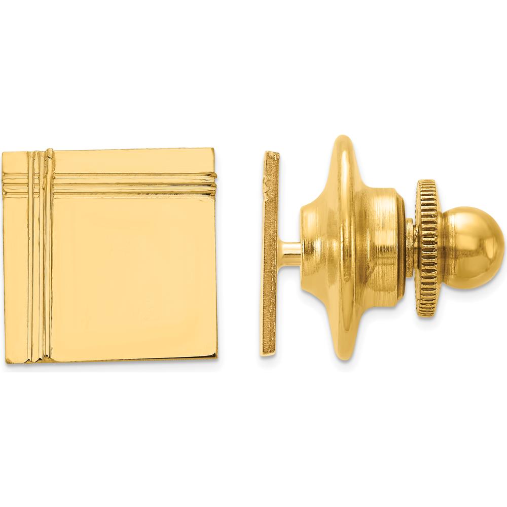 14K Yellow Gold Polished Square Design Tie Tac for Men - Elegant, Engravable Accessory by 0