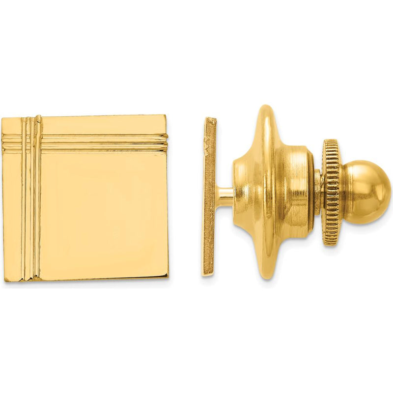 14K Yellow Gold Polished Square Design Tie Tac for Men - Elegant, Engravable Accessory by 0