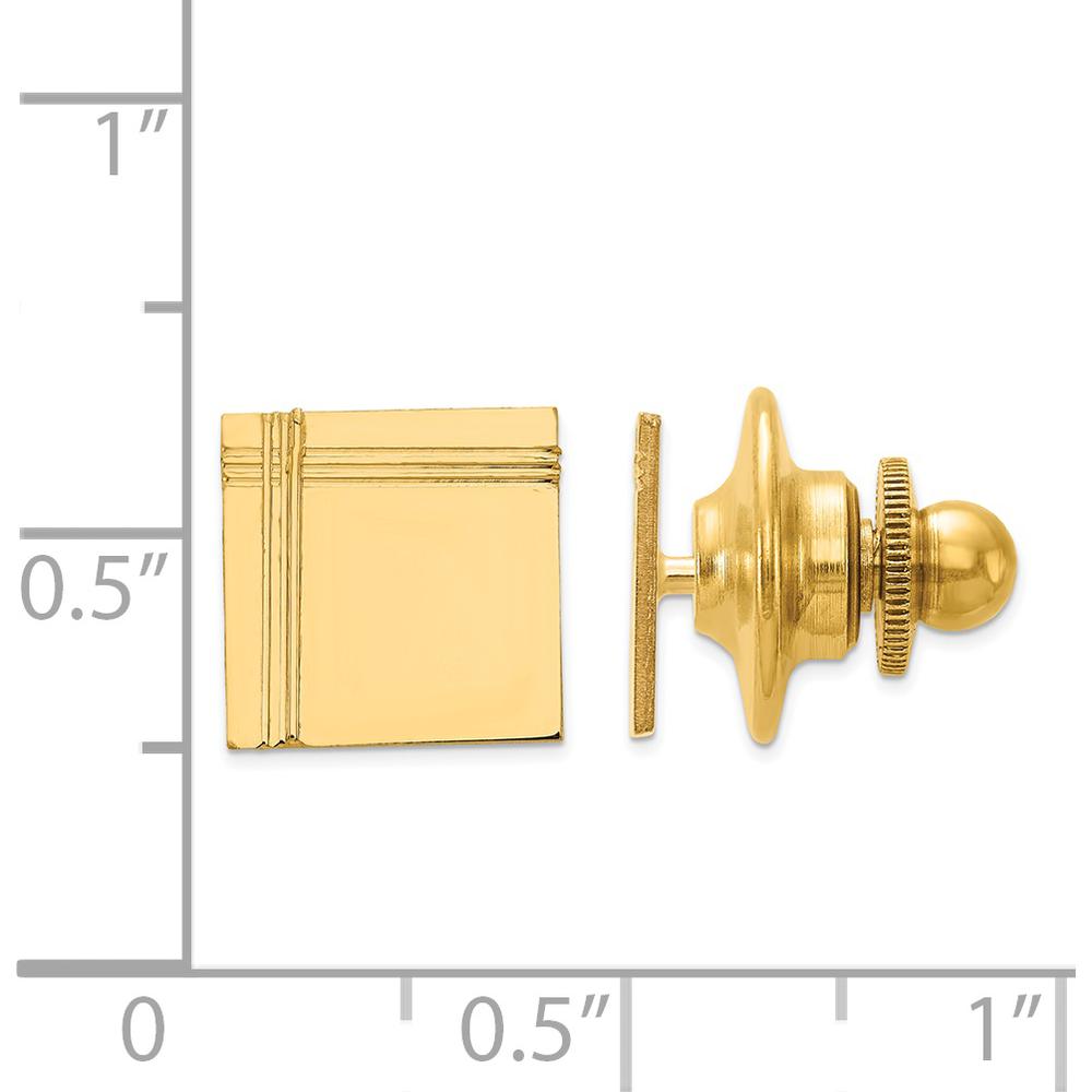 14K Yellow Gold Polished Square Design Tie Tac for Men - Elegant, Engravable Accessory by 0