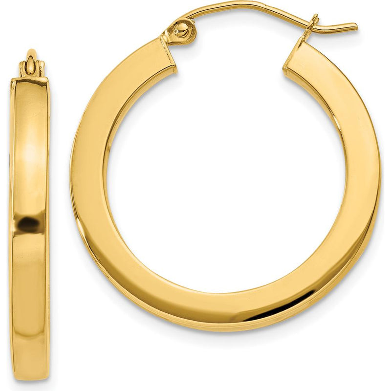 14K Yellow Gold Polished Square Hoop Earrings - 25mm Diameter by 0