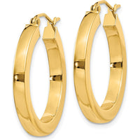 14K Yellow Gold Polished Square Hoop Earrings - 25mm Diameter by 0