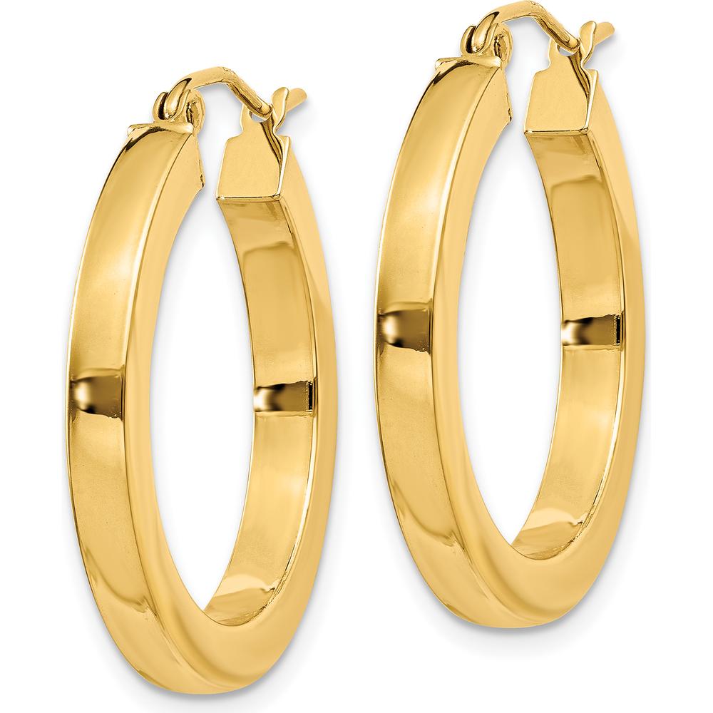 14K Yellow Gold Polished Square Hoop Earrings - 25mm Diameter by 0