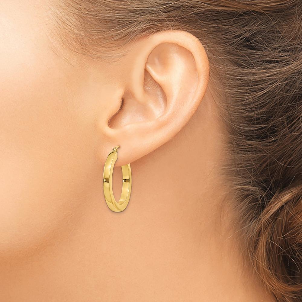 14K Yellow Gold Polished Square Hoop Earrings - 25mm Diameter by 0