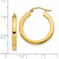 14K Yellow Gold Polished Square Hoop Earrings - 25mm Diameter by 0