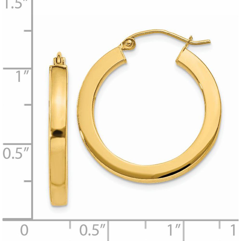 14K Yellow Gold Polished Square Hoop Earrings - 25mm Diameter by 0