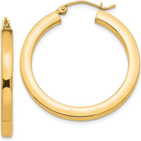 14K Yellow Gold Polished Square Hoop Earrings - 30mm Length by 0