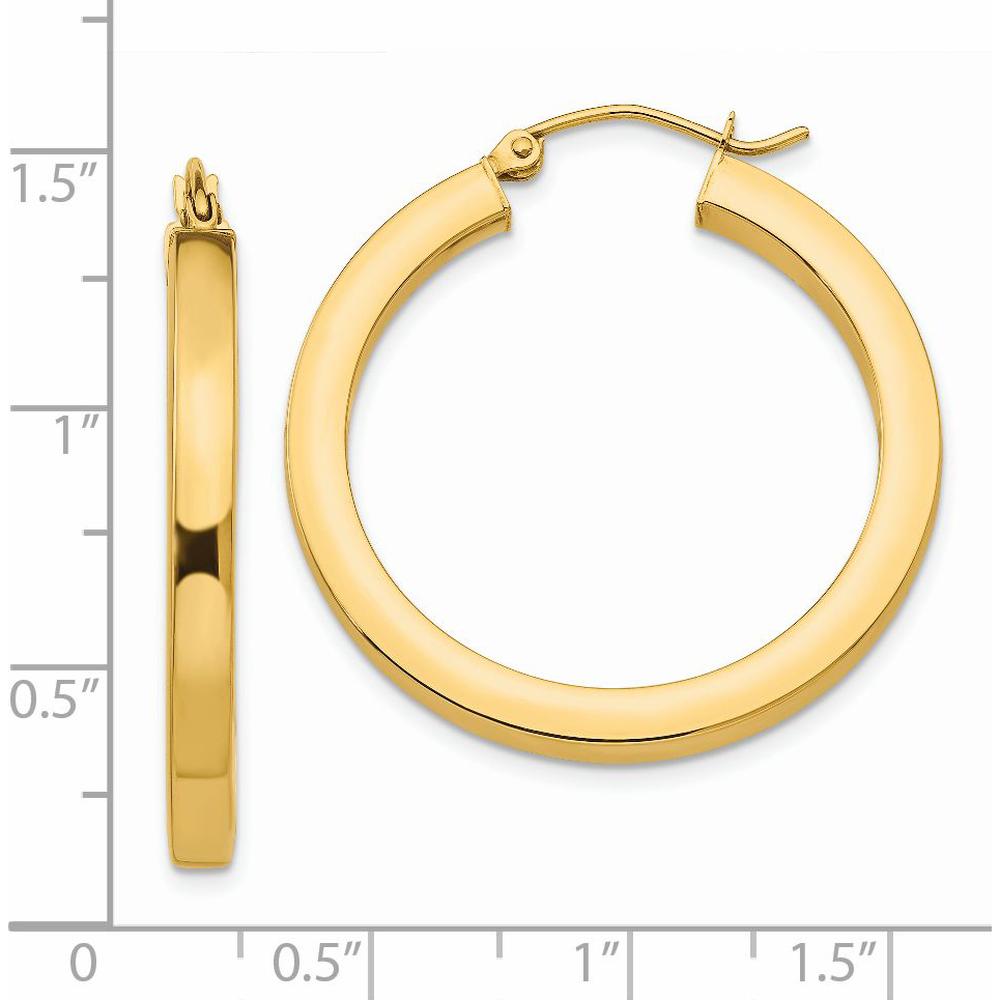 14K Yellow Gold Polished Square Hoop Earrings - 30mm Length by 0