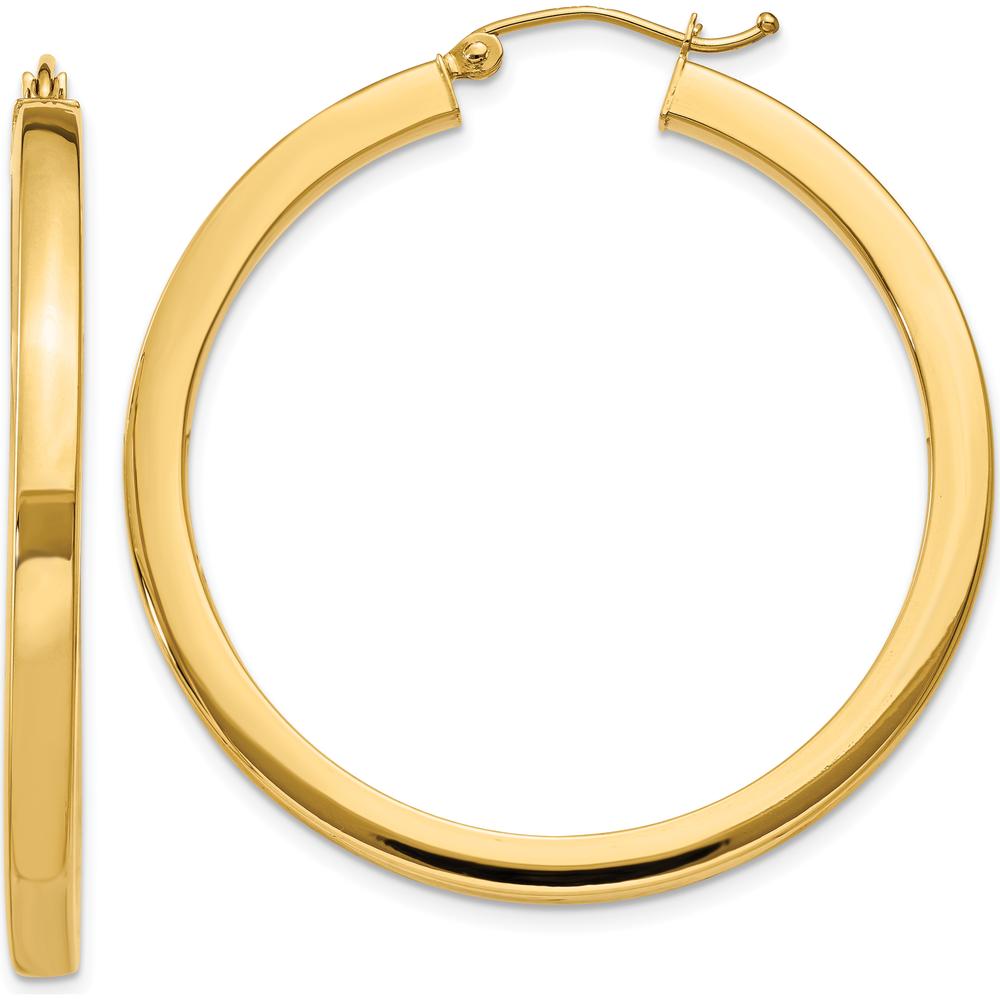 14K Yellow Gold Polished Square Hoop Earrings - 40mm Length by 0