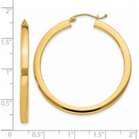14K Yellow Gold Polished Square Hoop Earrings - 40mm Length by 0
