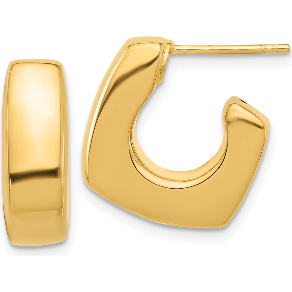 14K Yellow Gold Polished Square J-Hoop Post Earrings - 18mm by Oro Pregiato