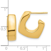 14K Yellow Gold Polished Square J-Hoop Post Earrings - 18mm by Oro Pregiato