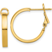14K Yellow Gold Polished Square Tube Omega Back Hoop Earrings - 20mm Length by Oro Pregiato