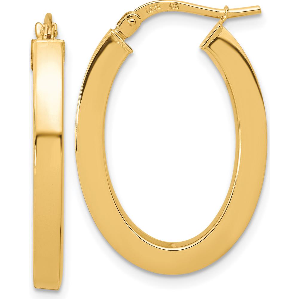 14K Yellow Gold Polished Square Tube Oval Hoop Earrings - 23mm Length by 0