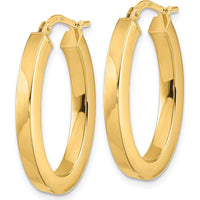 14K Yellow Gold Polished Square Tube Oval Hoop Earrings - 23mm Length by 0