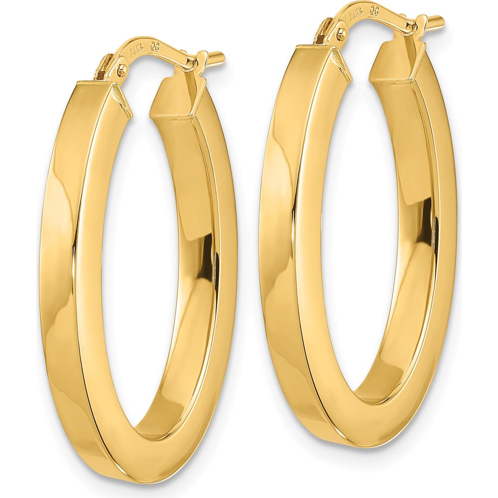 14K Yellow Gold Polished Square Tube Oval Hoop Earrings - 23mm Length by 0