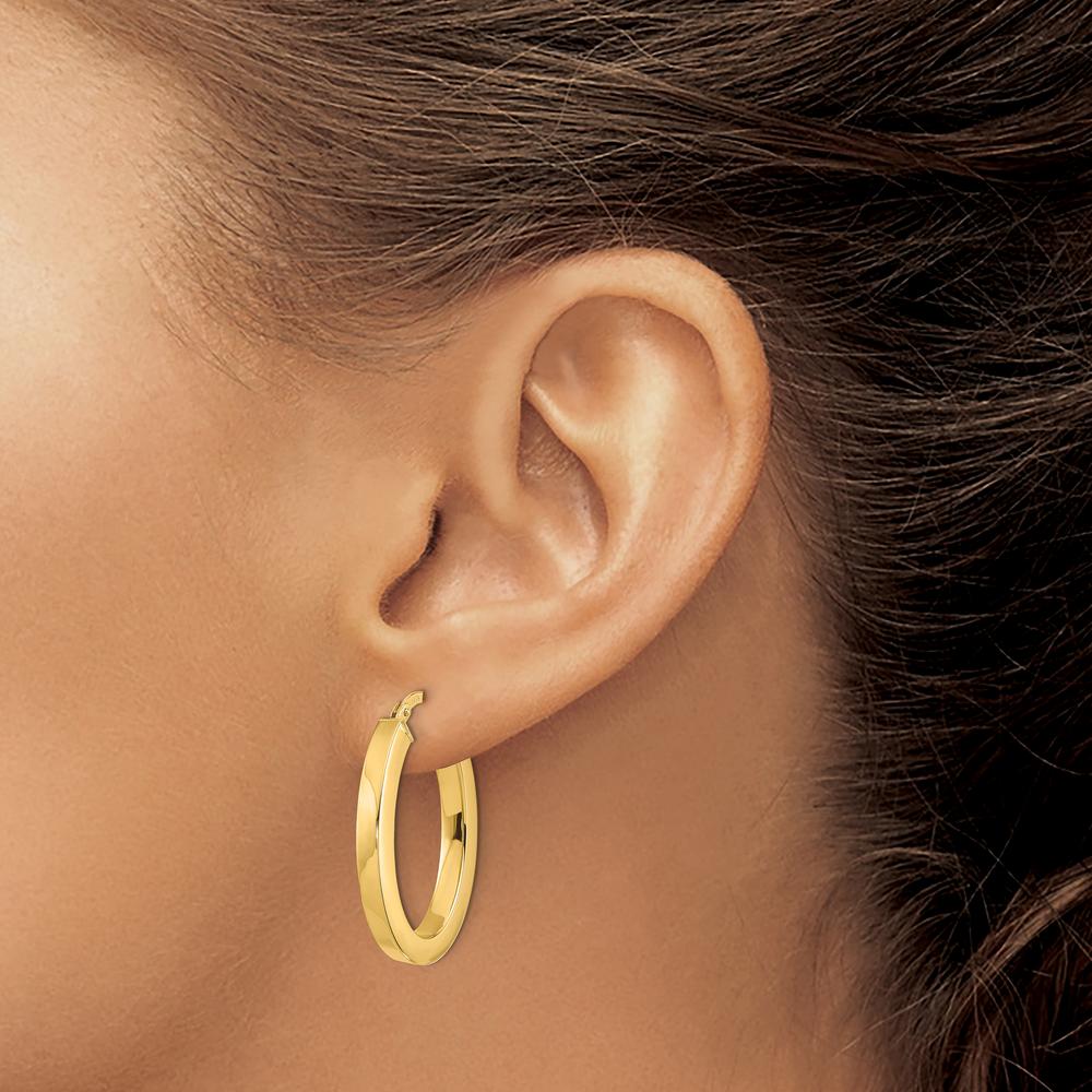 14K Yellow Gold Polished Square Tube Oval Hoop Earrings - 23mm Length by 0