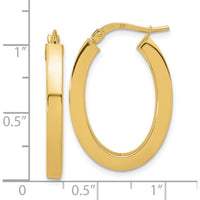 14K Yellow Gold Polished Square Tube Oval Hoop Earrings - 23mm Length by 0