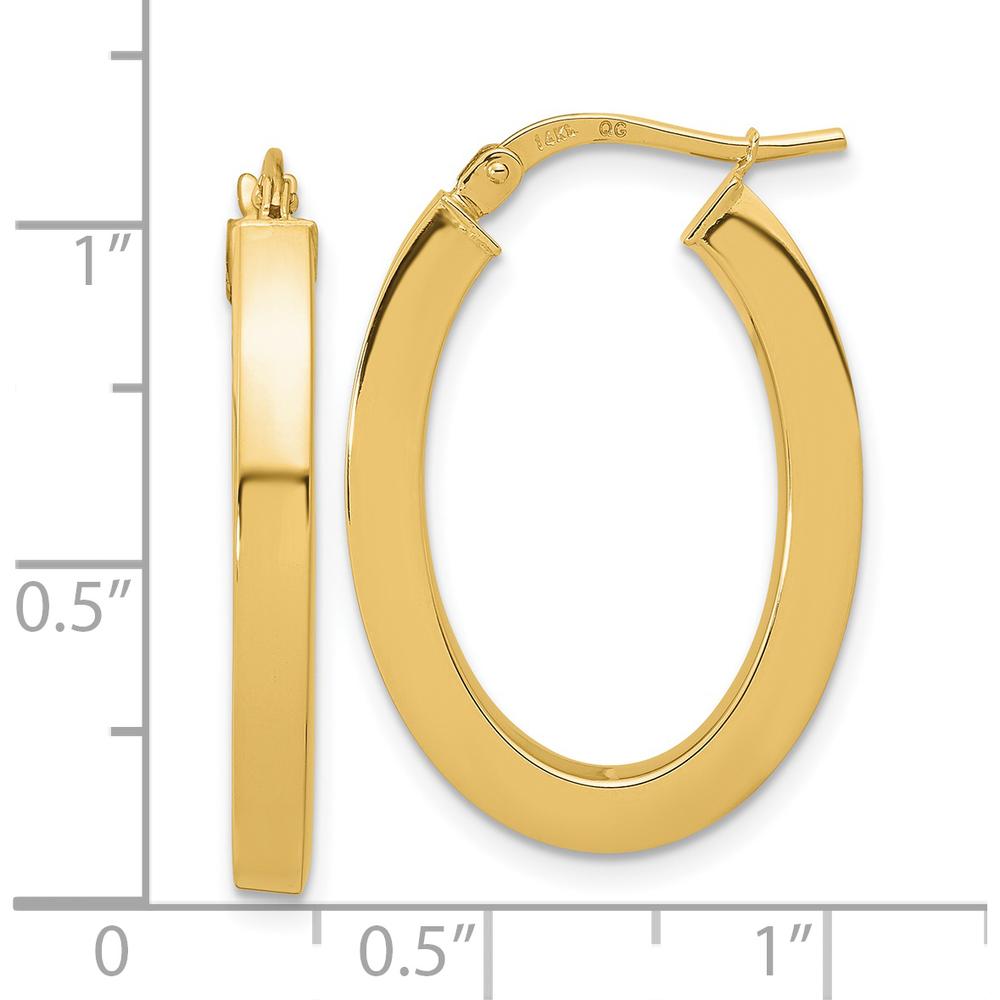 14K Yellow Gold Polished Square Tube Oval Hoop Earrings - 23mm Length by 0