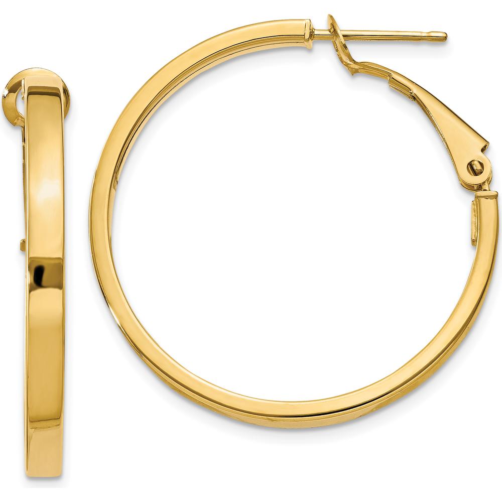 14K Yellow Gold Polished Square Tube Round Hoop Earrings - 30mm Length by Monteluci Fine Jewelry
