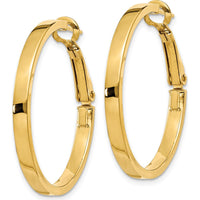 14K Yellow Gold Polished Square Tube Round Hoop Earrings - 30mm Length by Monteluci Fine Jewelry