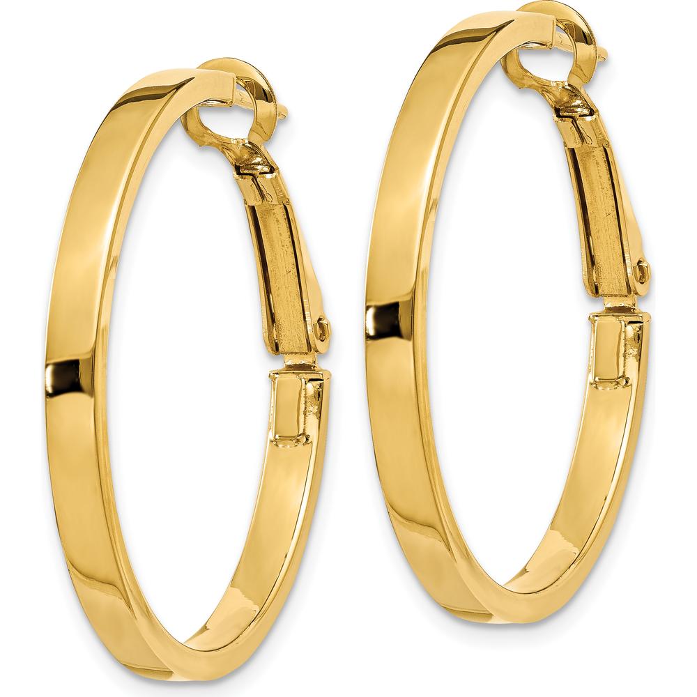 14K Yellow Gold Polished Square Tube Round Hoop Earrings - 30mm Length by Monteluci Fine Jewelry