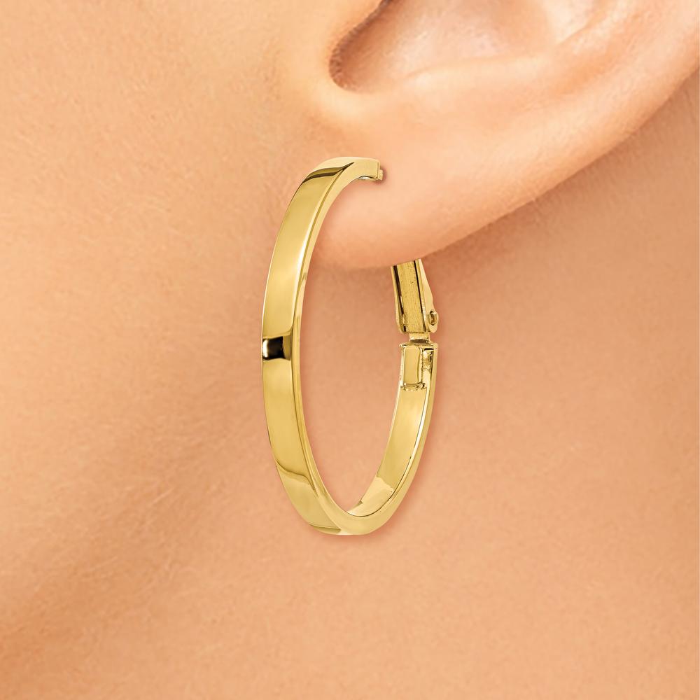 14K Yellow Gold Polished Square Tube Round Hoop Earrings - 30mm Length by Monteluci Fine Jewelry