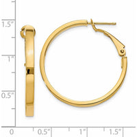 14K Yellow Gold Polished Square Tube Round Hoop Earrings - 30mm Length by Monteluci Fine Jewelry
