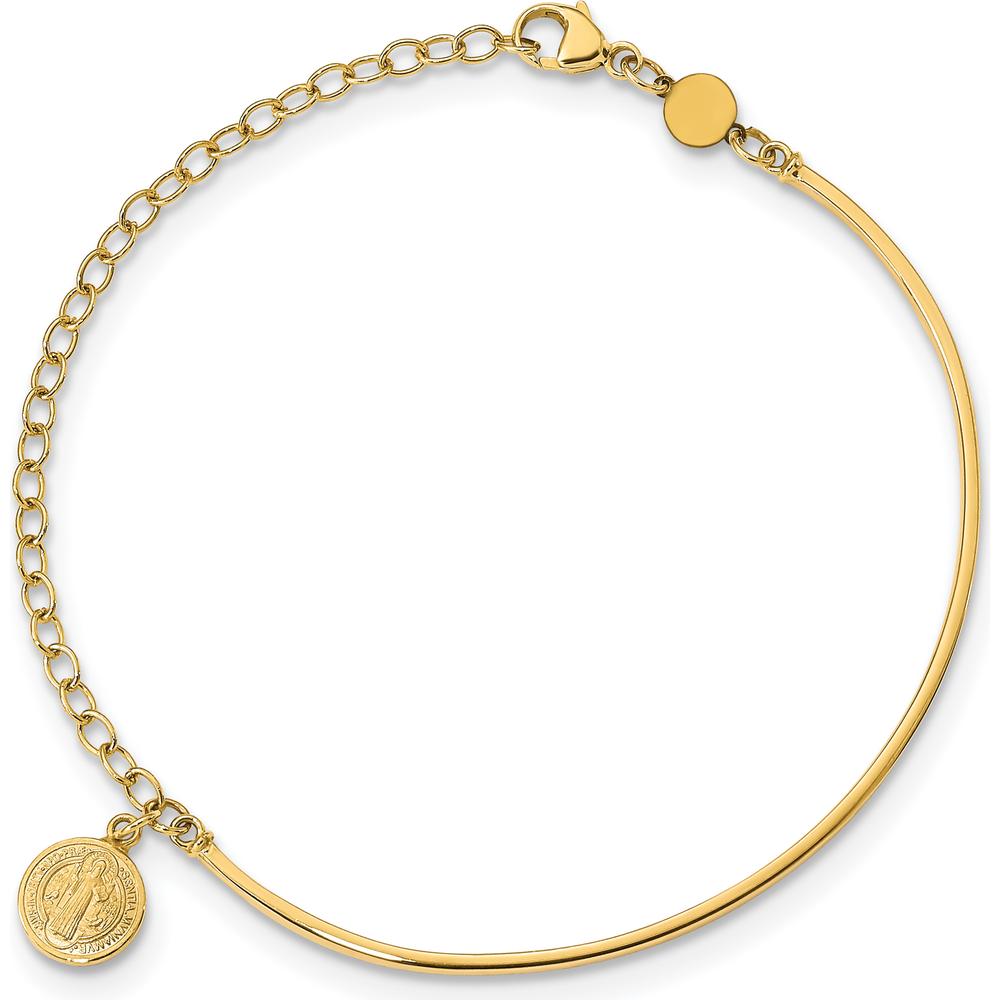 14K Yellow Gold Polished St. Benedict Medal Half-Bangle Bracelet - 7" Length by 0