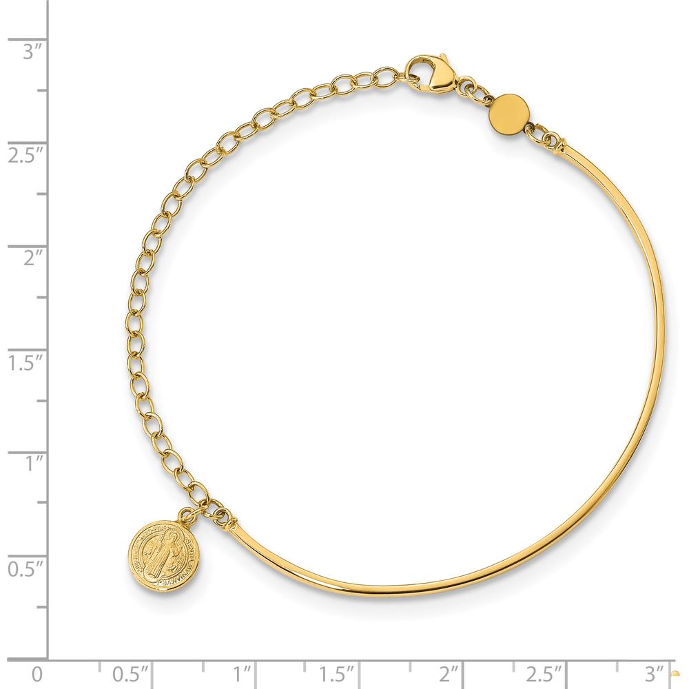14K Yellow Gold Polished St. Benedict Medal Half-Bangle Bracelet - 7" Length by 0