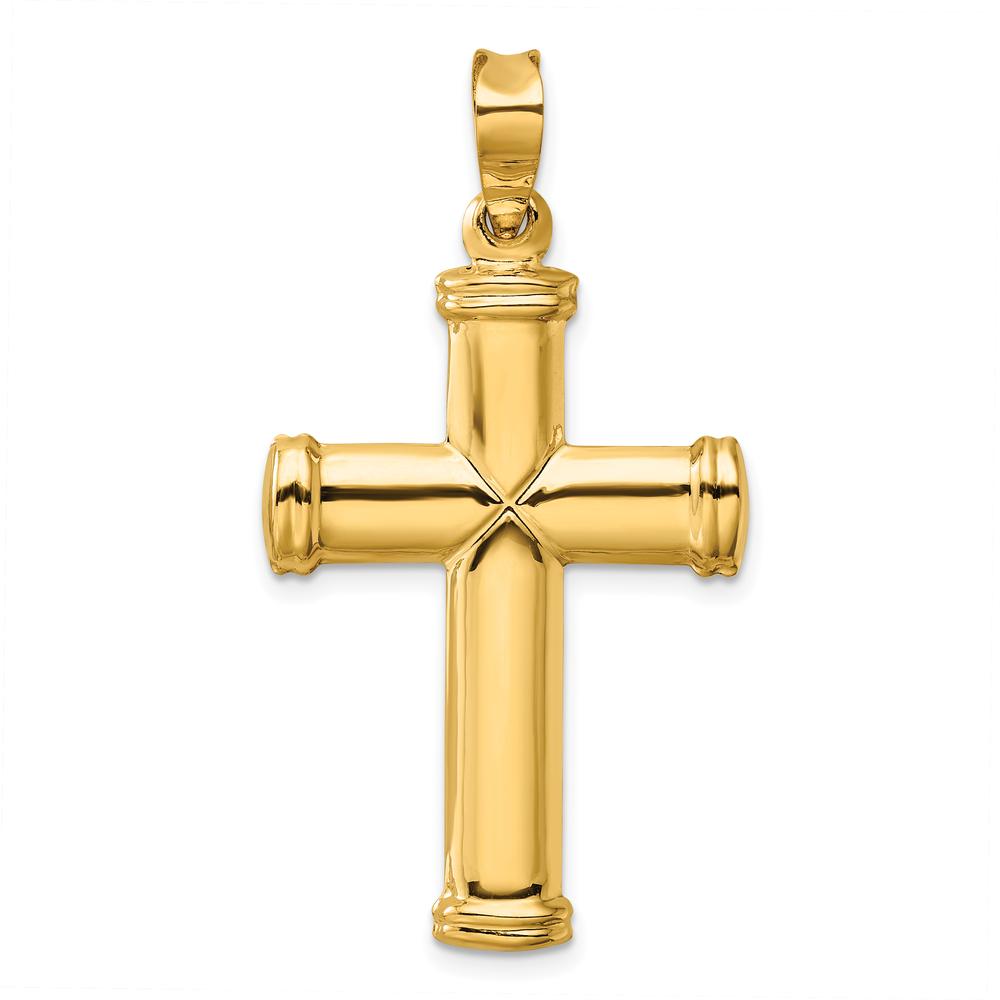 14K Yellow Gold Polished Stamping Cross Pendant - 43.19mm Length by Oro Pregiato