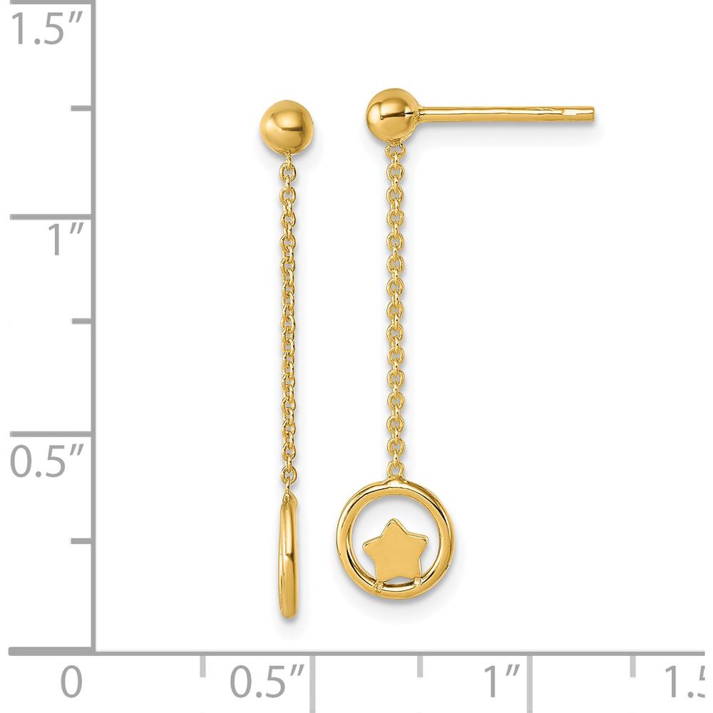 14K Yellow Gold Polished Star in Circle Chain Drop Earrings by 0