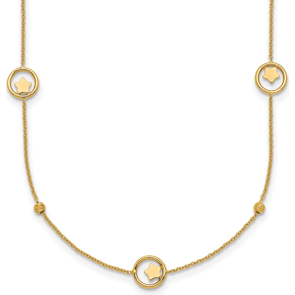 14K Yellow Gold Polished Star in Circle with Diamond-Cut Beads 7-Station 16.75" Necklace by 0