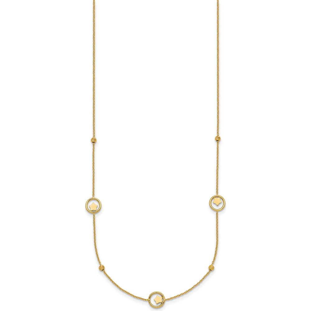 14K Yellow Gold Polished Star in Circle with Diamond-Cut Beads 7-Station 16.75" Necklace by 0