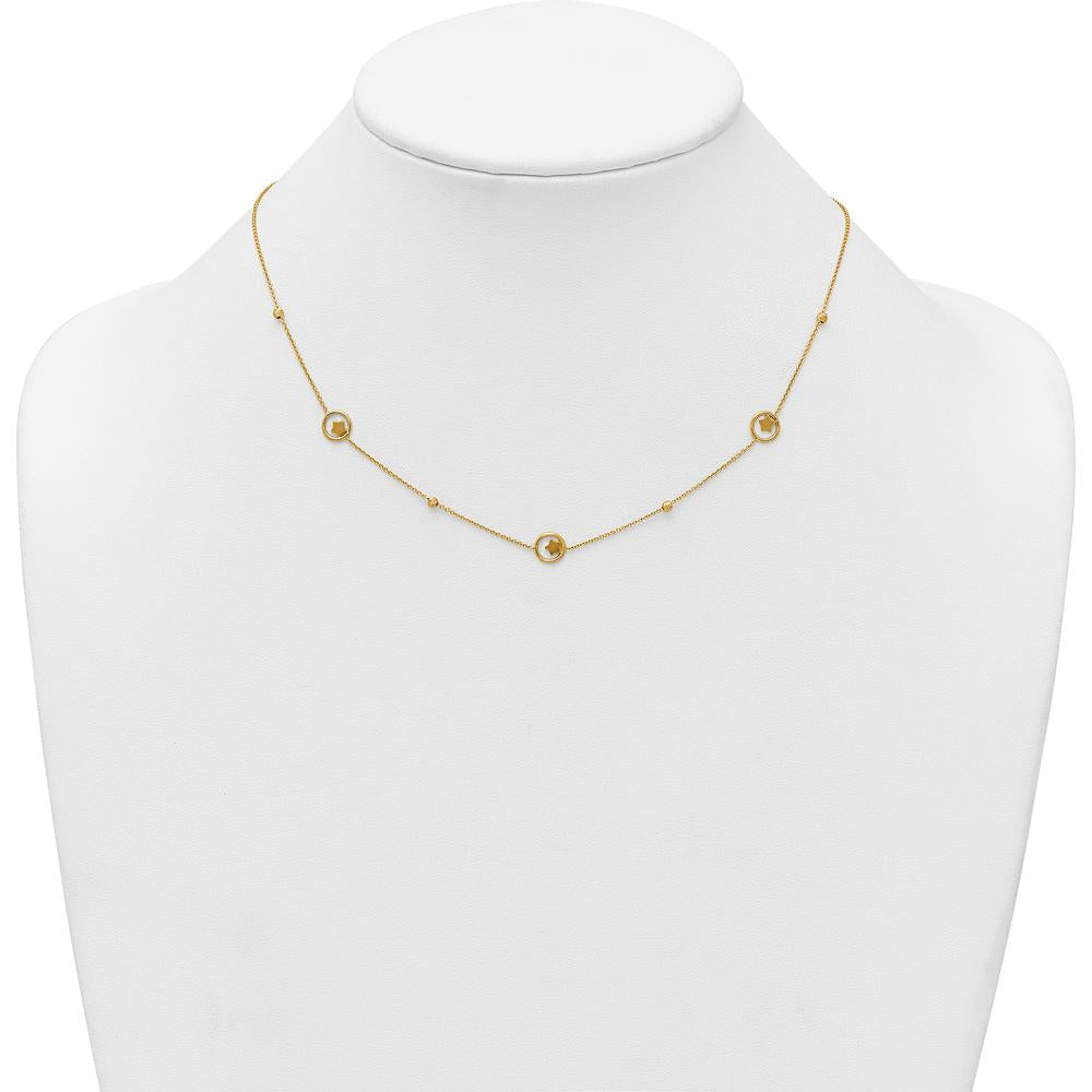 14K Yellow Gold Polished Star in Circle with Diamond-Cut Beads 7-Station 16.75" Necklace by 0