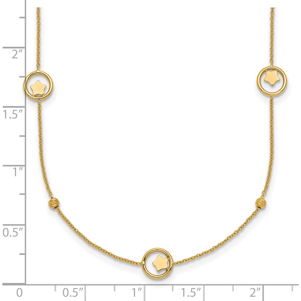 14K Yellow Gold Polished Star in Circle with Diamond-Cut Beads 7-Station 16.75" Necklace by 0