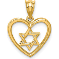 14K Yellow Gold Polished Star of David Heart Pendant - 20mm by Oro Pregiato