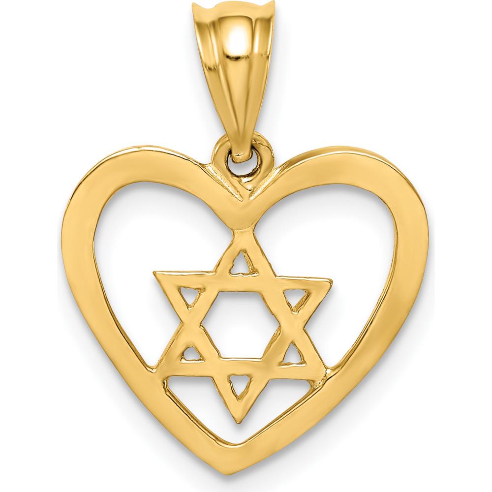 14K Yellow Gold Polished Star of David Heart Pendant - 20mm by Oro Pregiato